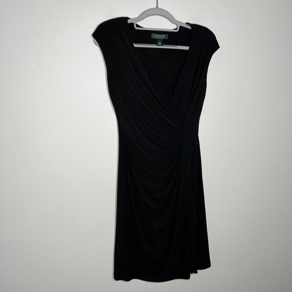 Lauren Ralph‎ Lauren Dress Womens Size 4 Black Gold Shimmer Ruched Slimming - Picture 10 of 16